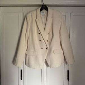 Women's Cream Double-Breasted Bouclé Blazer with Gold Buttons